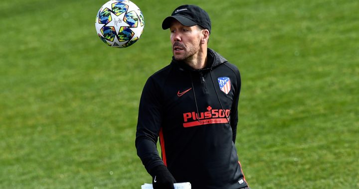Atletico Madrid's Argentinian coach Diego Simeone attends a training session at the Atletico de Madrid Sports City in Majadahonda on November 25, 2019, on the eve of their UEFA Champions League football match against Juventus FC. (Photo by OSCAR DEL POZO / AFP) (Photo by OSCAR DEL POZO/AFP via Getty Images)